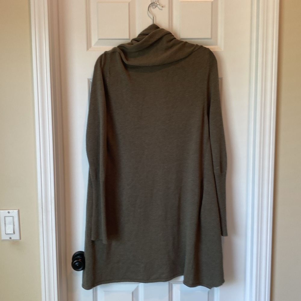 Leith Long Open Front Roll Collar Cardigan Sweater - Army Green - Size Small - Picture 5 of 5